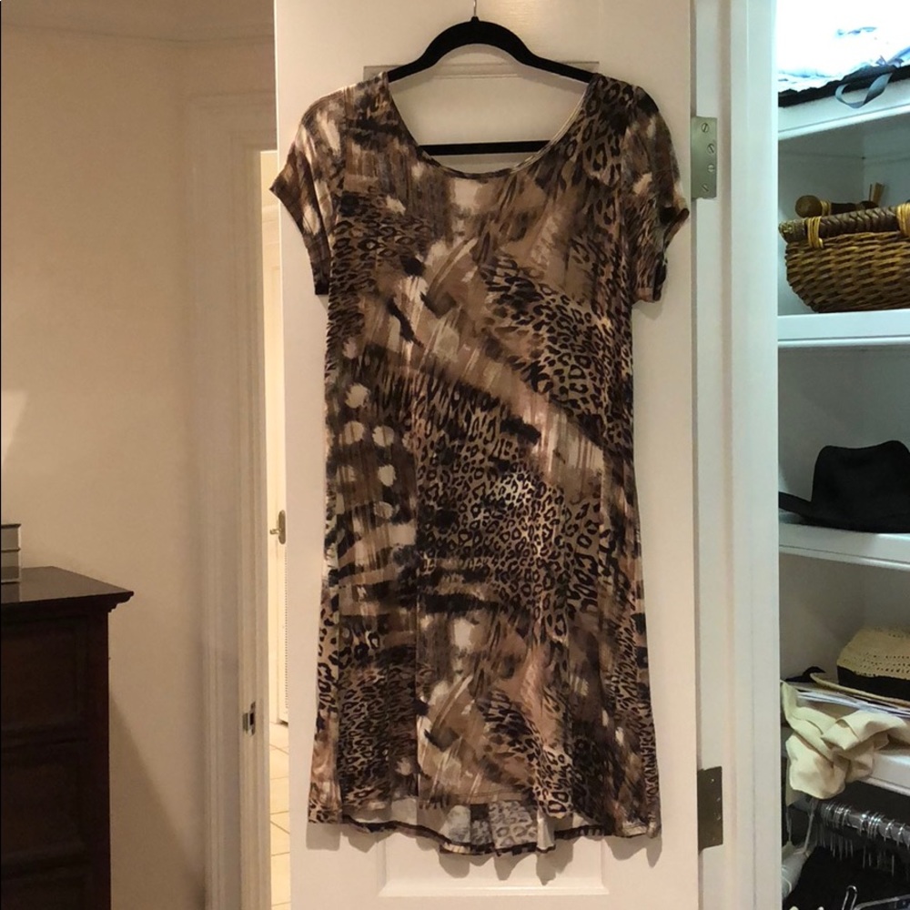 Animal Print Shift Dress with Open Back, Size S/M